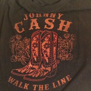 Black Johnny Cash Graphic T-Shirt Walk The Line Size Extra Large 100% Cotton